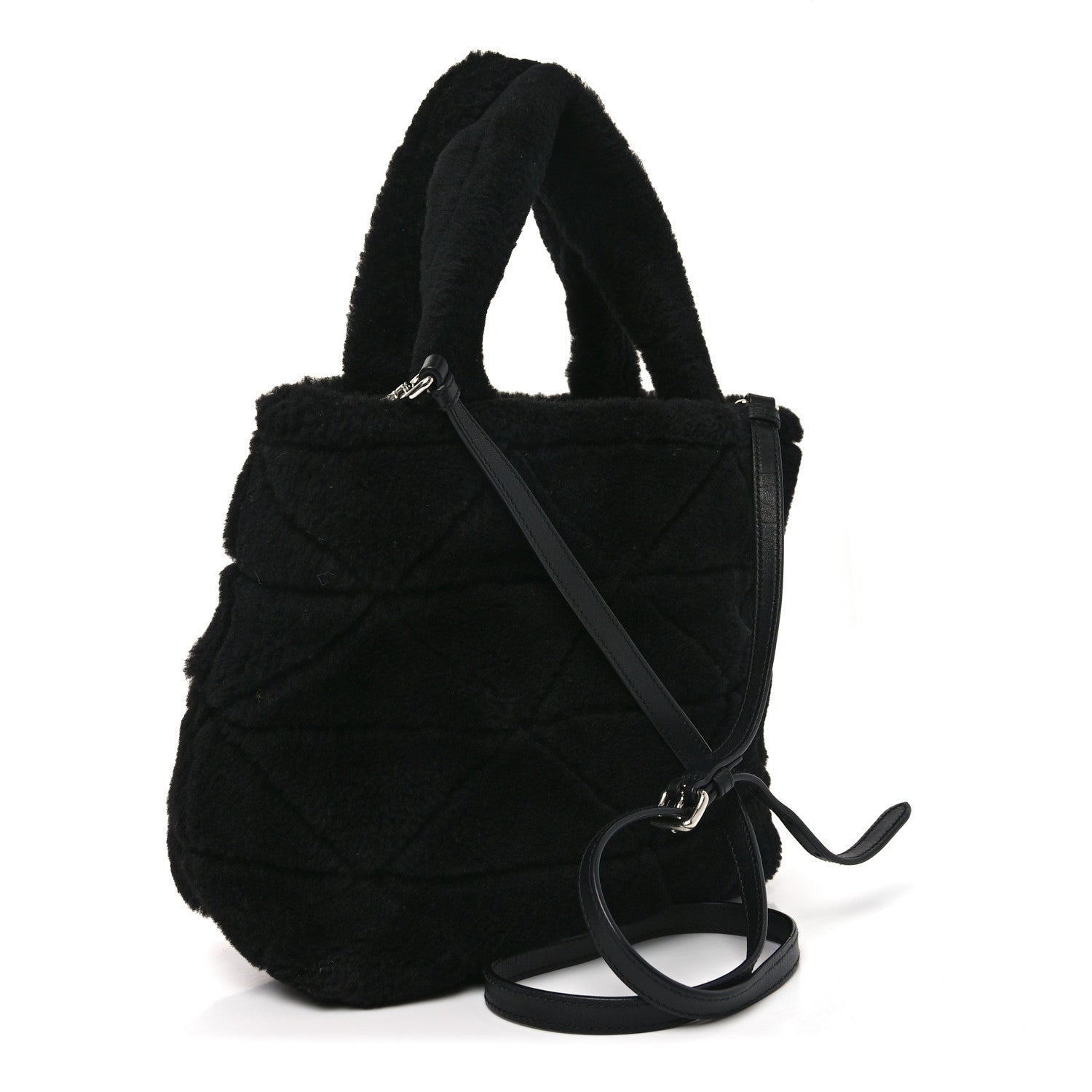 Prada Shearling Nappa Triangle Quilted Patchwork System Tote Black