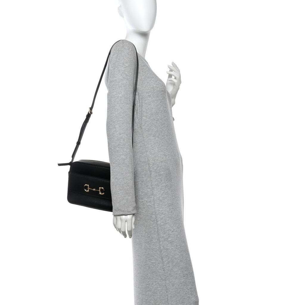 Gucci Textured Calfskin Small Horsebit 1955 Shoulder Bag Black