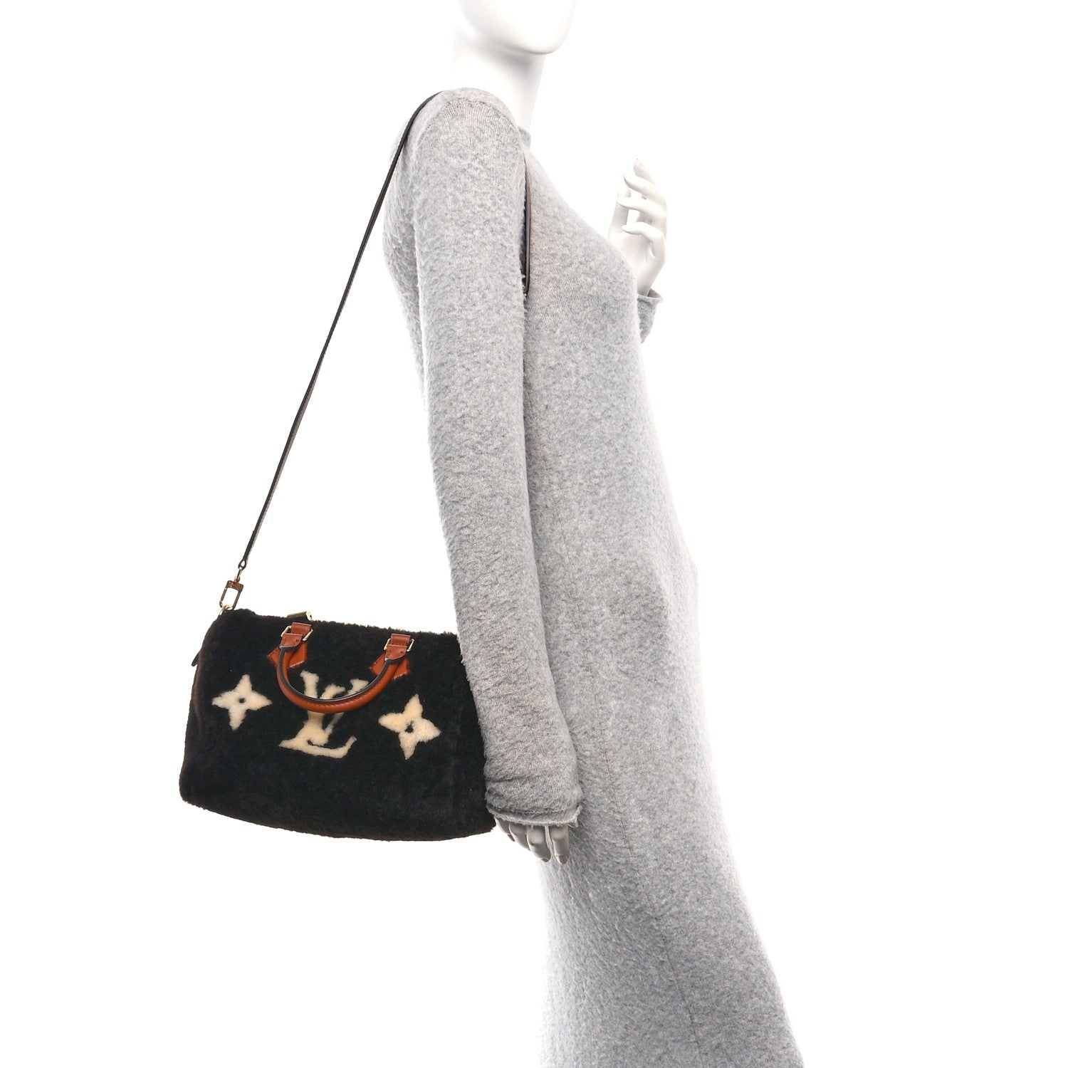 Louis Vuitton Shearling Monogram LV Ski Cozygram Speedy Bandouliere 25 Chocolate Cream