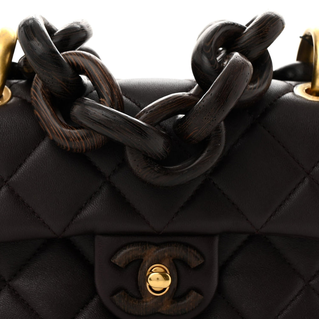 Chanel Lambskin Wenge Quilted Mini Fashion Wood Square Flap Dark Purple