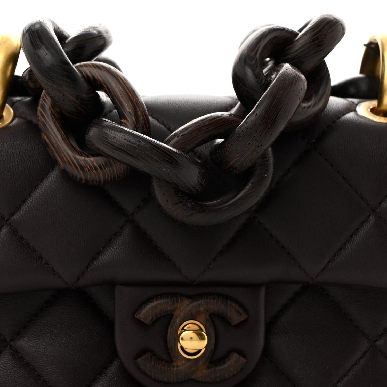 Chanel Lambskin Wenge Quilted Mini Fashion Wood Square Flap Dark Purple