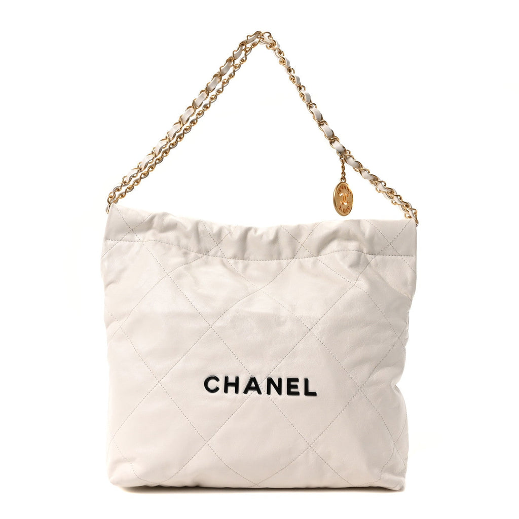 Chanel Shiny Calfskin Quilted Small Chanel 22 White Black