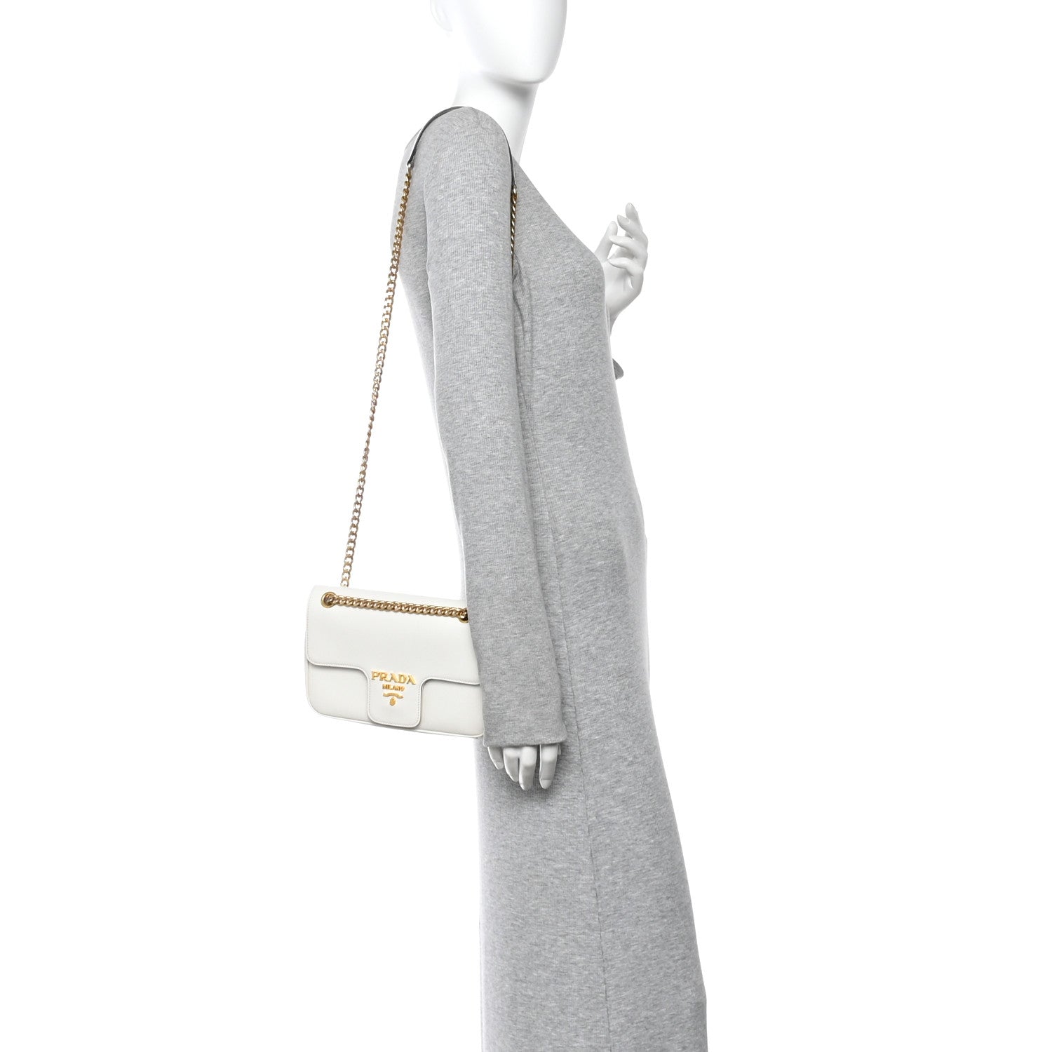 Prada Saffiano Flap Shoulder Bag Talco