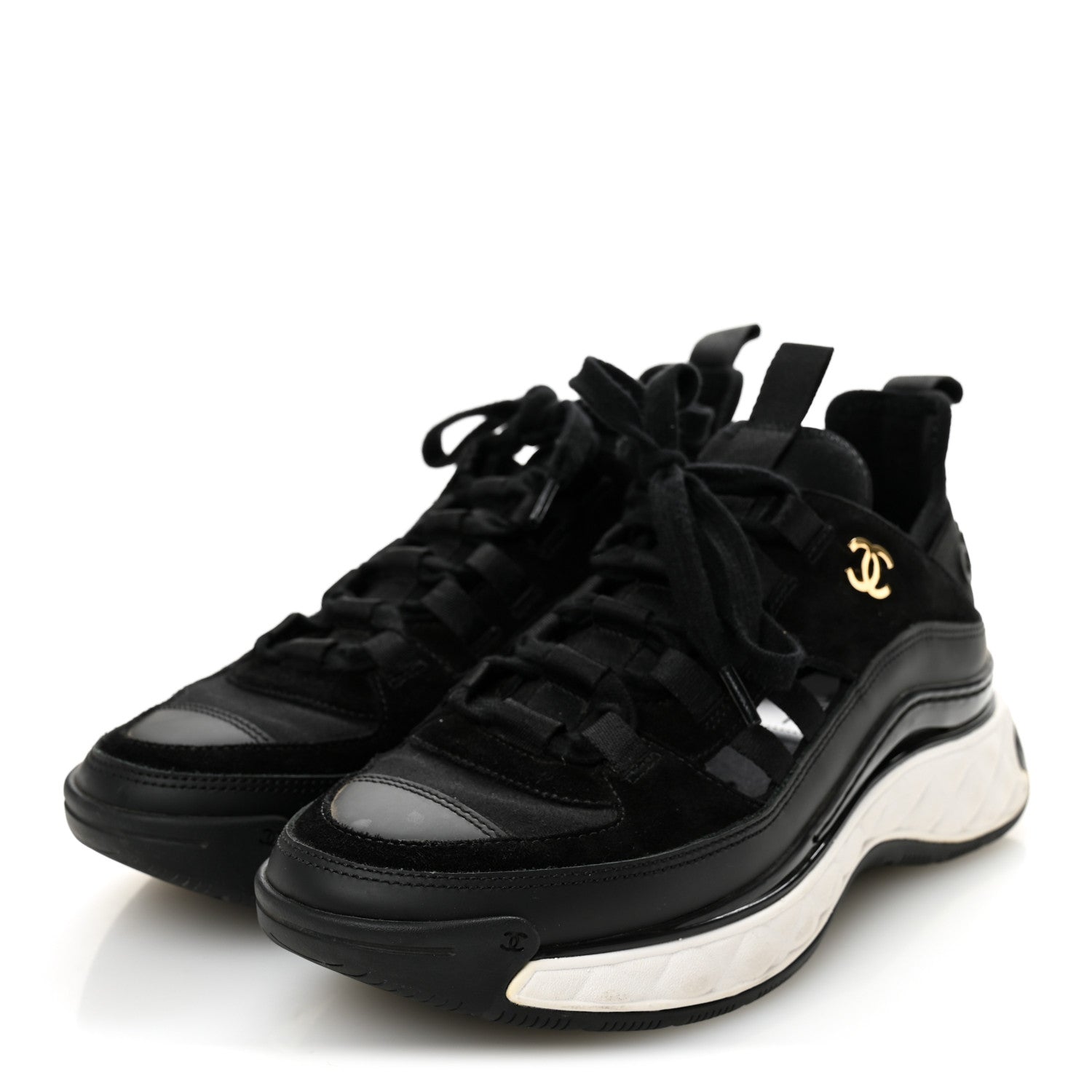Chanel Velvet Calfskin Mixed Fibers CC Sneakers 35.5 Black
