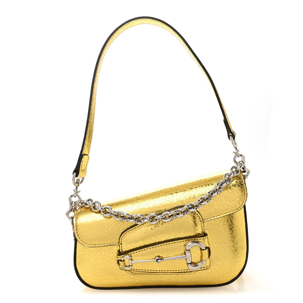 Gucci Metallic Demetra Mini Horsebit 1955 Asymmetric Shoulder Bag Gold