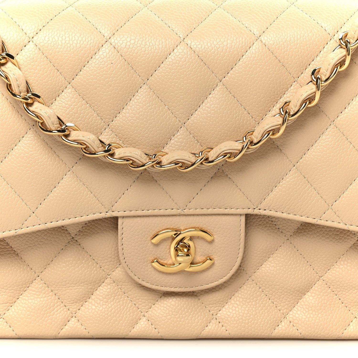 Chanel Caviar Quilted Jumbo Double Flap Beige
