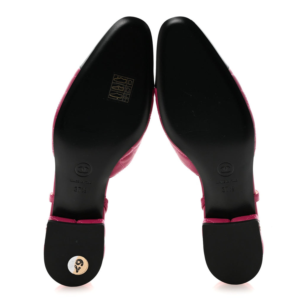 Lambskin Patent Cap Toe CC Slingback Flats 37.5 Fuchsia Black