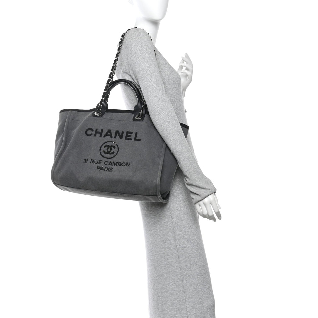 Chanel Canvas Sequin Medium Deauville Tote Charcoal