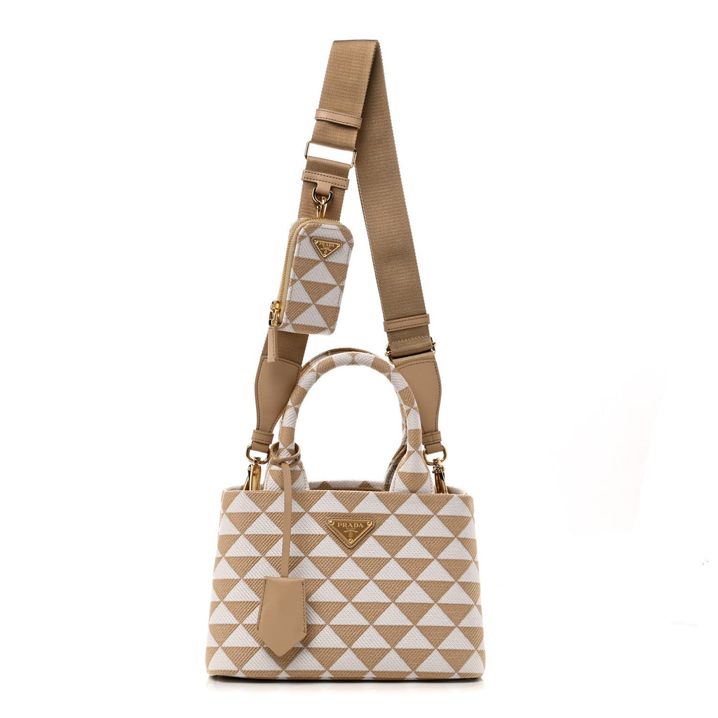 Prada Jacquard Triangolo Symbole Embroidered Tote Corda Talco