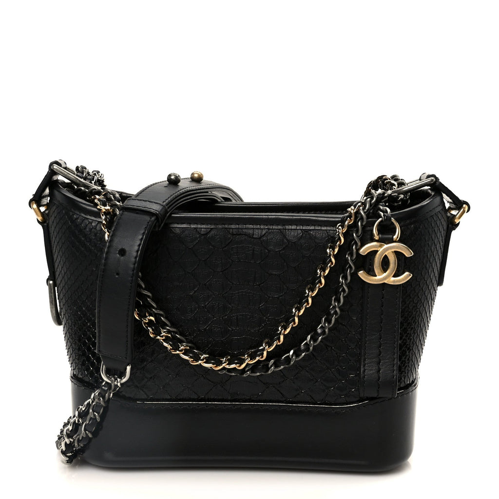 Chanel Snakeskin Patent Calfskin Small Gabrielle Hobo Black