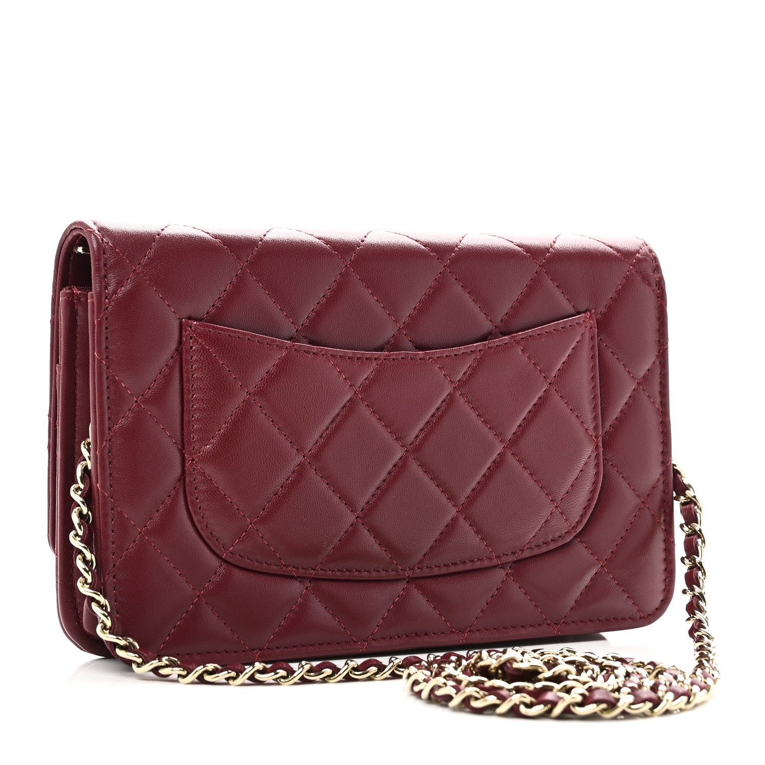 Chanel Lambskin Quilted Wallet On Chain WOC Burgundy