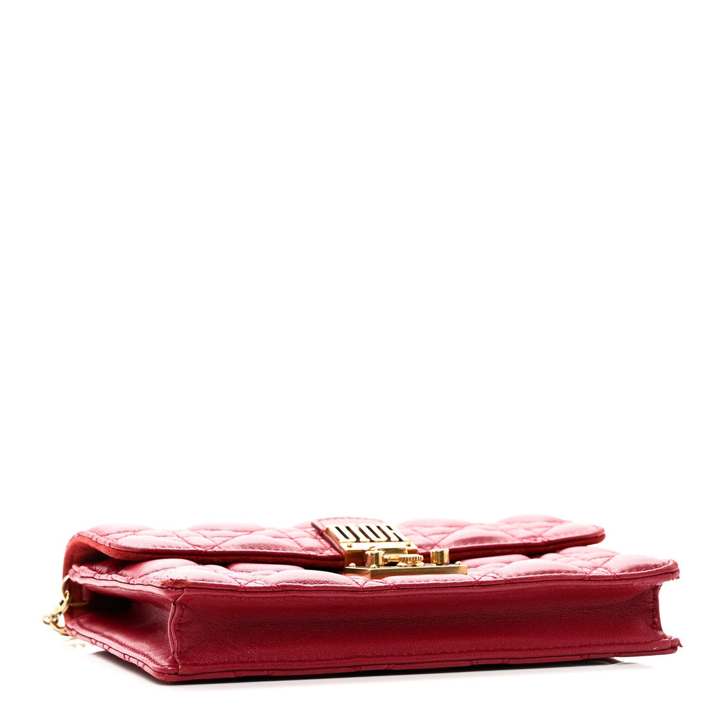 Christian Dior Lambskin Cannage Dioraddict Wallet On Chain Clutch Fuchsia
