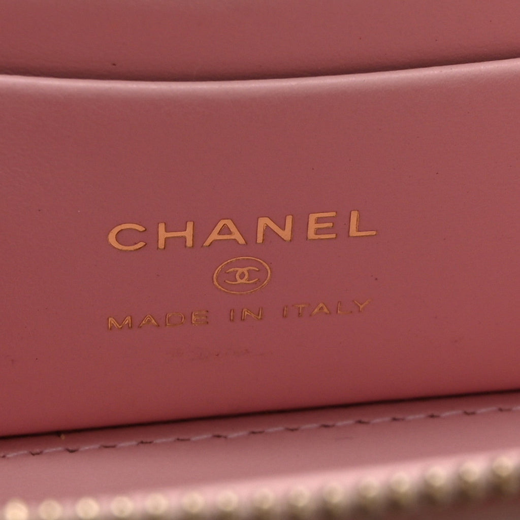 Chanel Caviar Quilted Pearl Enamel Small Vanity Case With Chain Light Pink