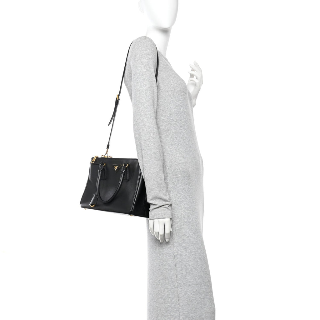 Prada Saffiano Small Galleria Double Zip Tote Black