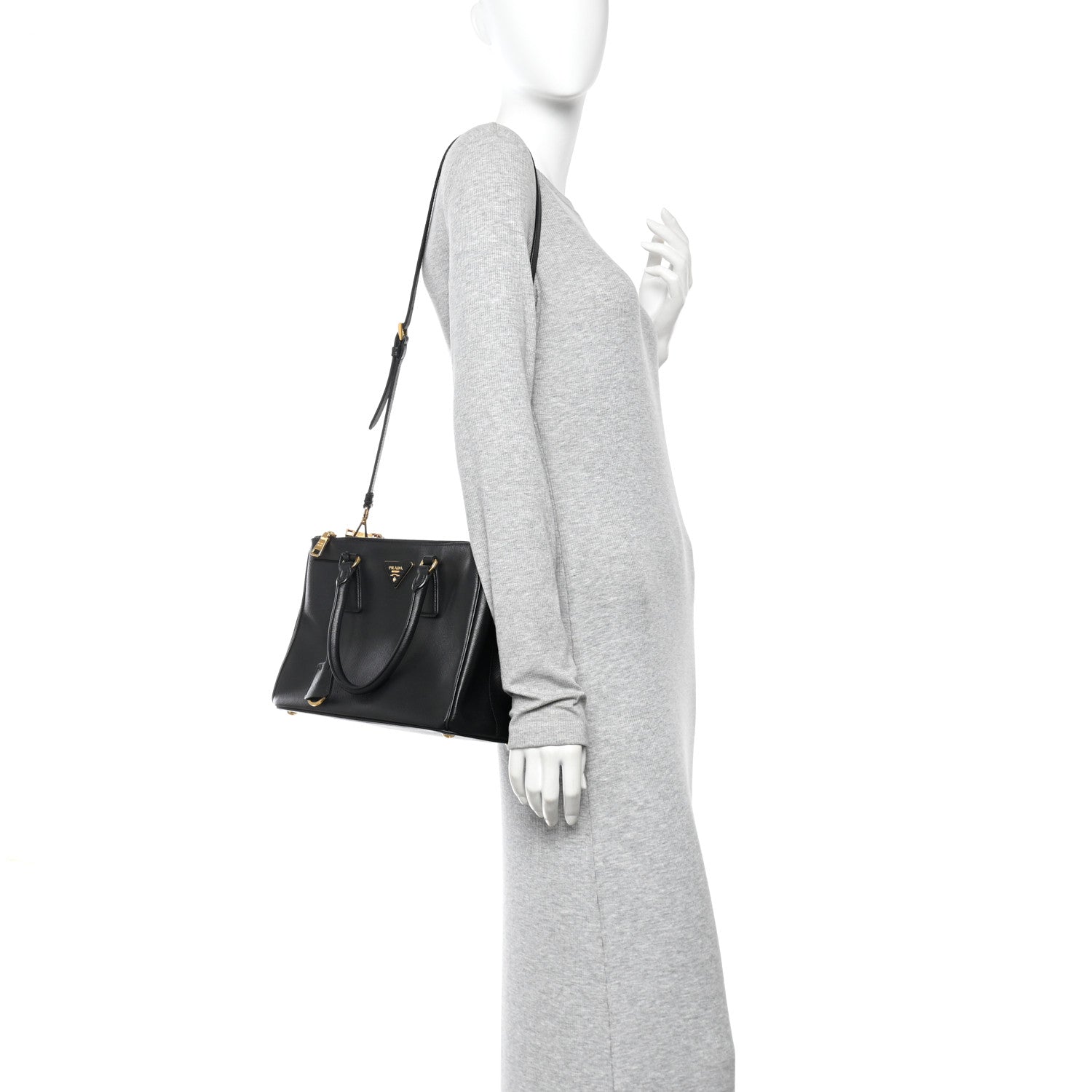 Prada Saffiano Small Galleria Double Zip Tote Black