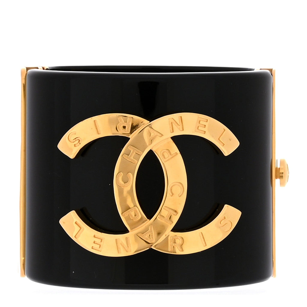 Resin CC Paris Button Cuff Bracelet Black Gold