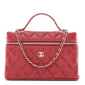 Chanel Caviar Quilted Top Handle Slim Vanity With Chain Red