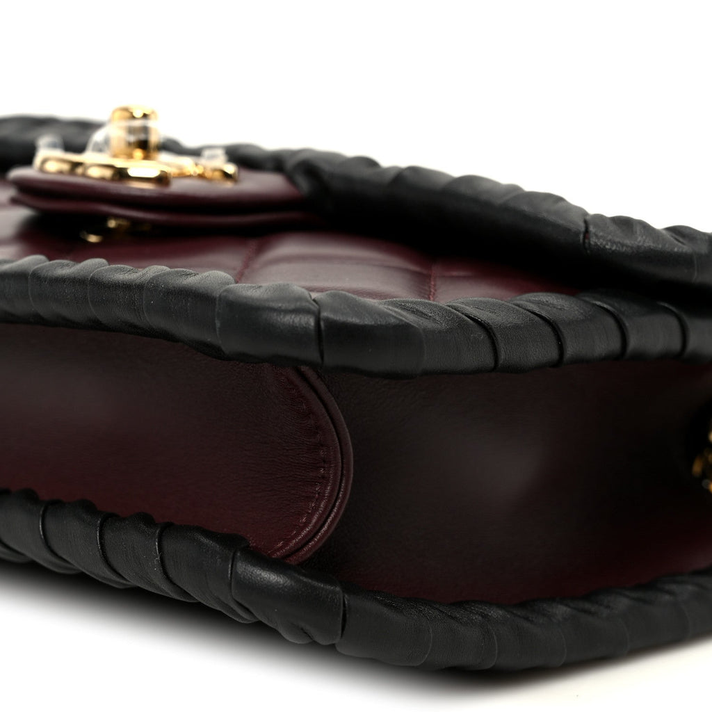 Chanel Lambskin Braided Calfskin Mini Flap Bag Dark Burgundy Black