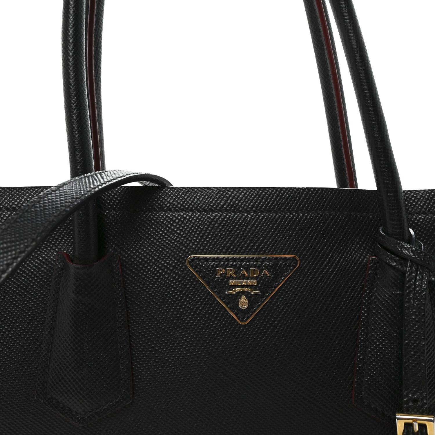 Prada Saffiano Cuir Large Double Bag Black Fuoco