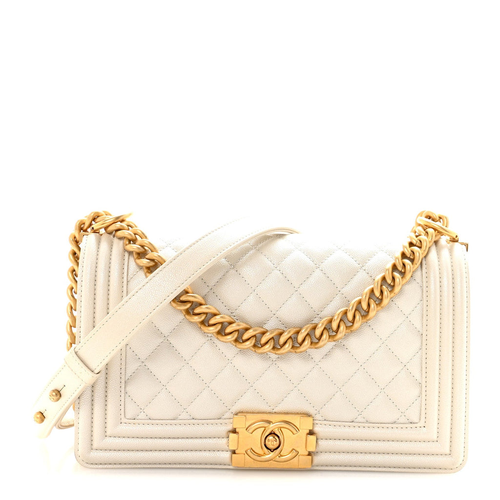 Chanel Iridescent Caviar Quilted Medium Boy Flap White