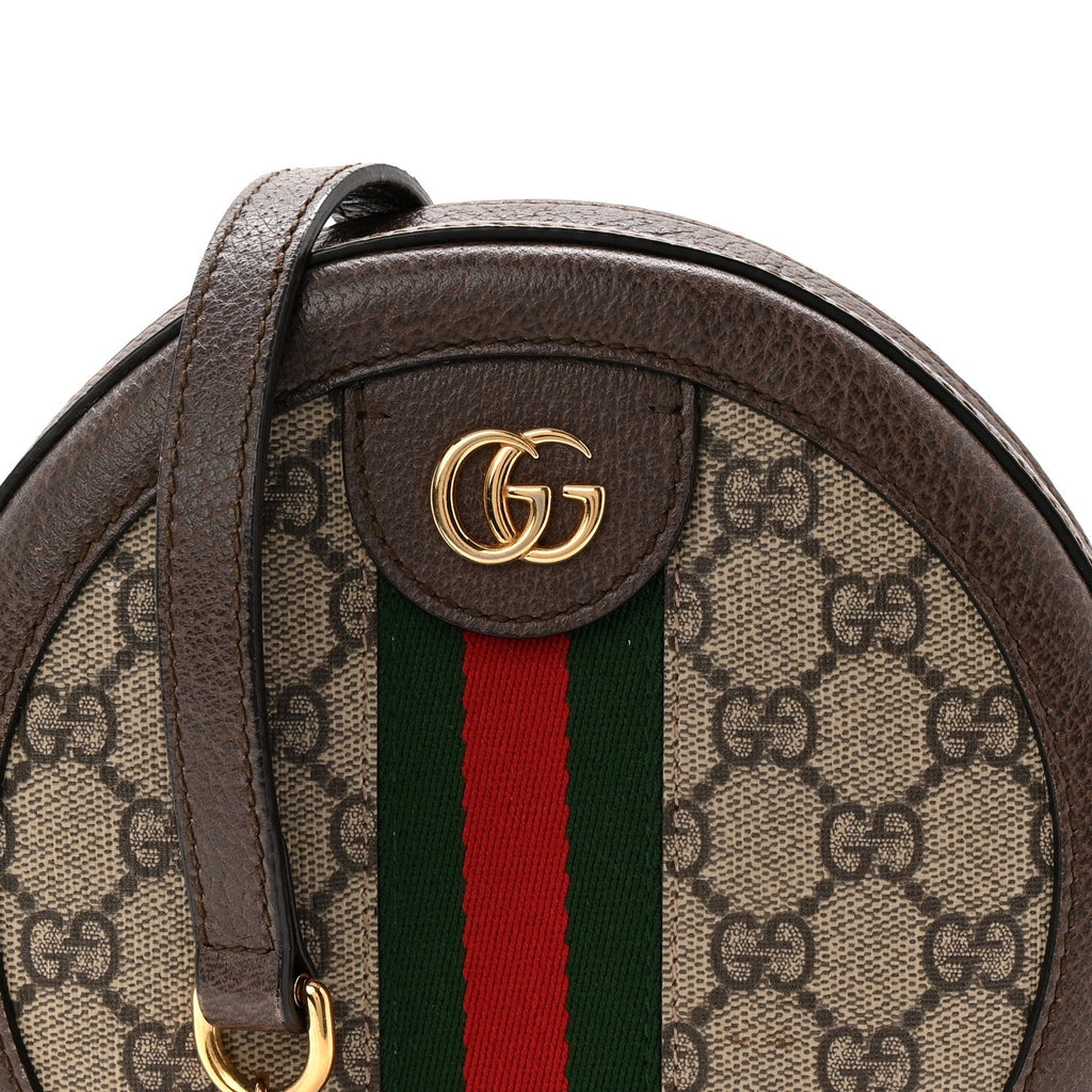 Gucci GG Supreme Monogram Web Mini Ophidia Round Shoulder Bag Brown