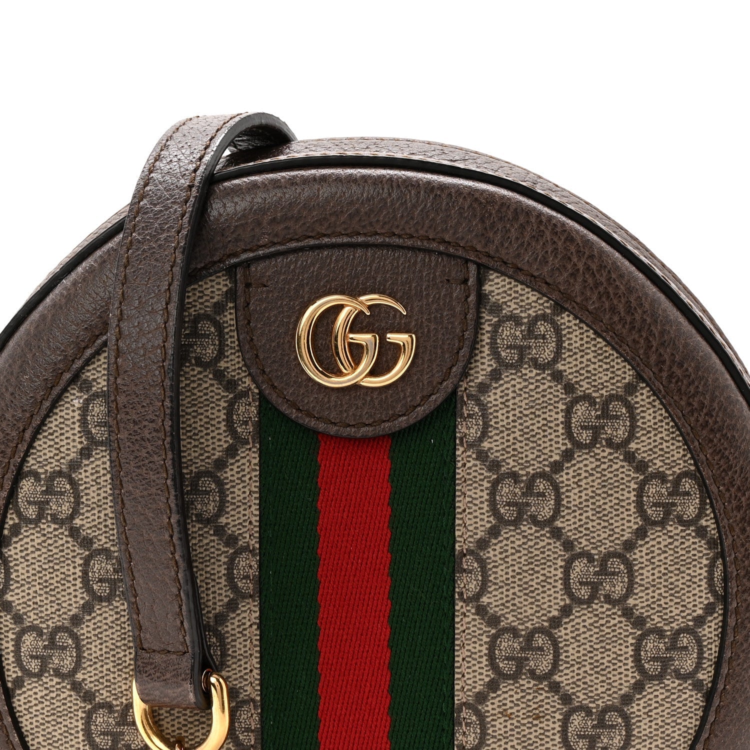Gucci GG Supreme Monogram Web Mini Ophidia Round Shoulder Bag Brown
