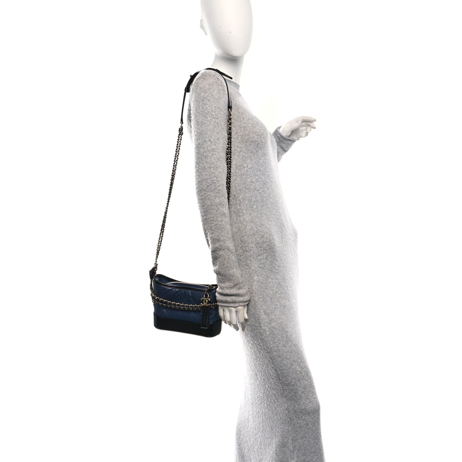 Chanel Aged Calfskin Quilted Small Gabrielle Hobo Dark Grey