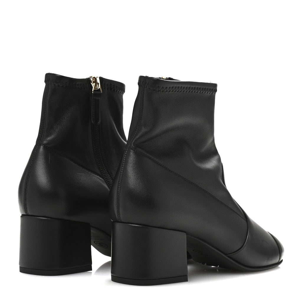 Chanel Stretch Lambskin Cap Toe CC Uniform Short Boots 37.5 Black
