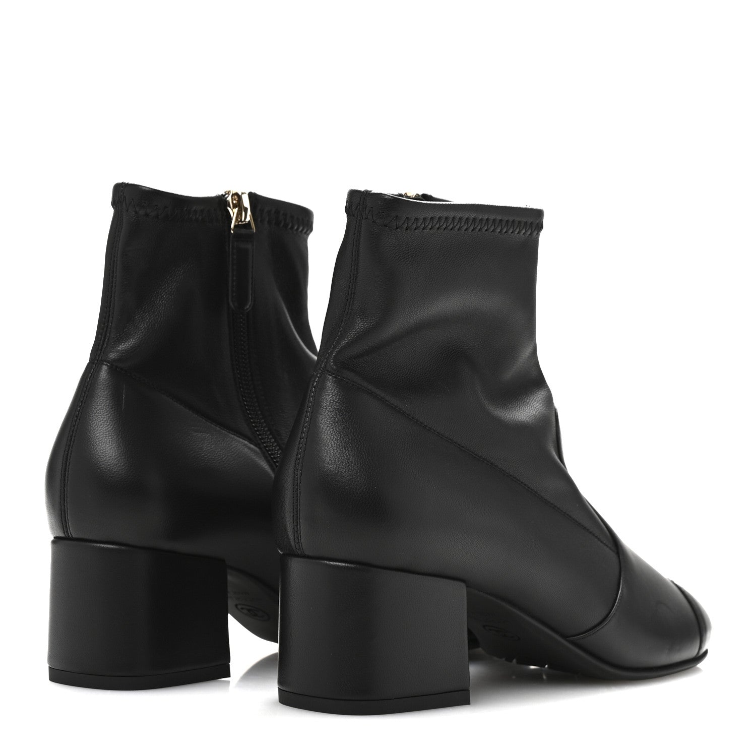 Chanel Stretch Lambskin Cap Toe CC Uniform Short Boots 37.5 Black