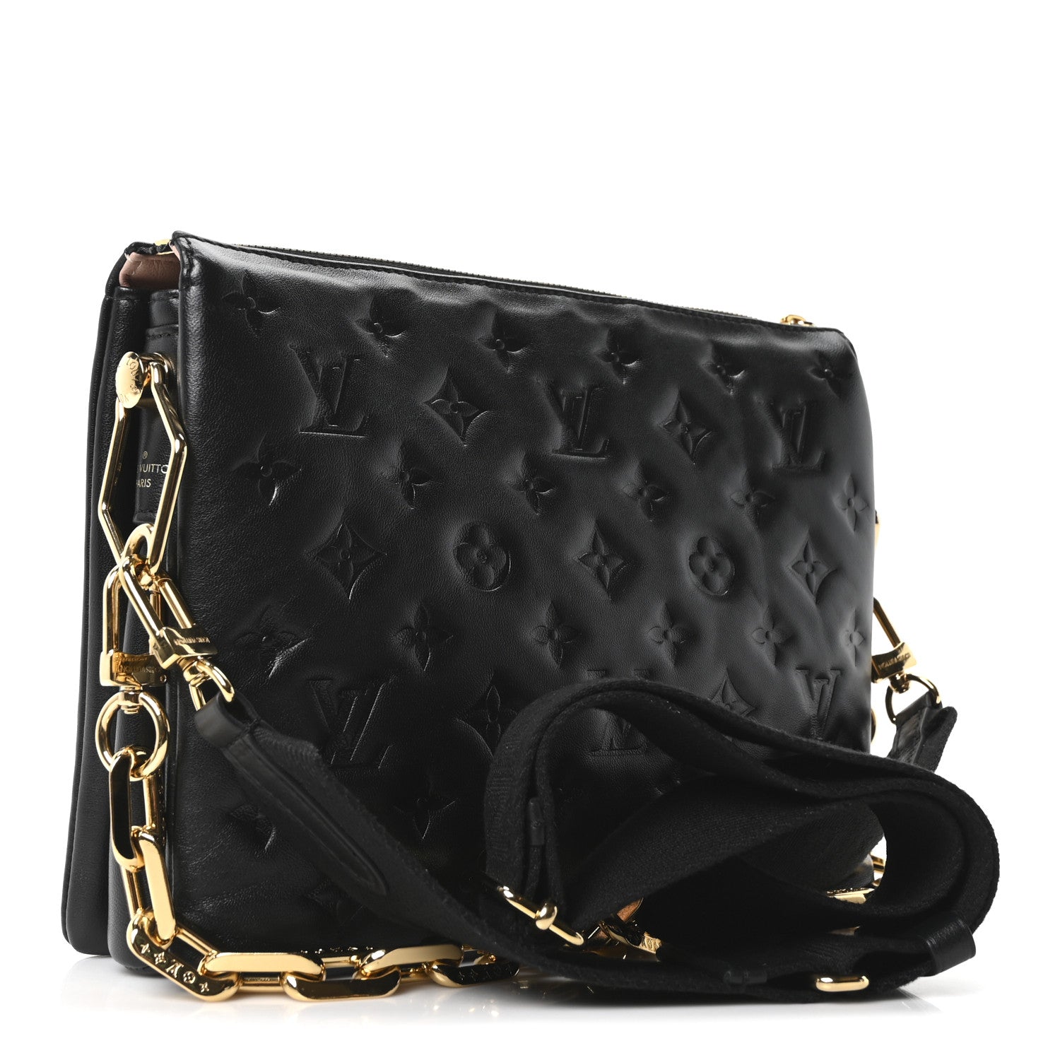 Louis Vuitton Lambskin Embossed Monogram Coussin PM Black