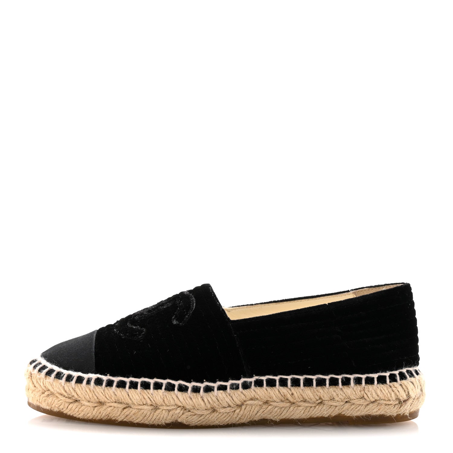 Chanel Velvet Grosgrain Quilted CC Espadrilles 35 Black