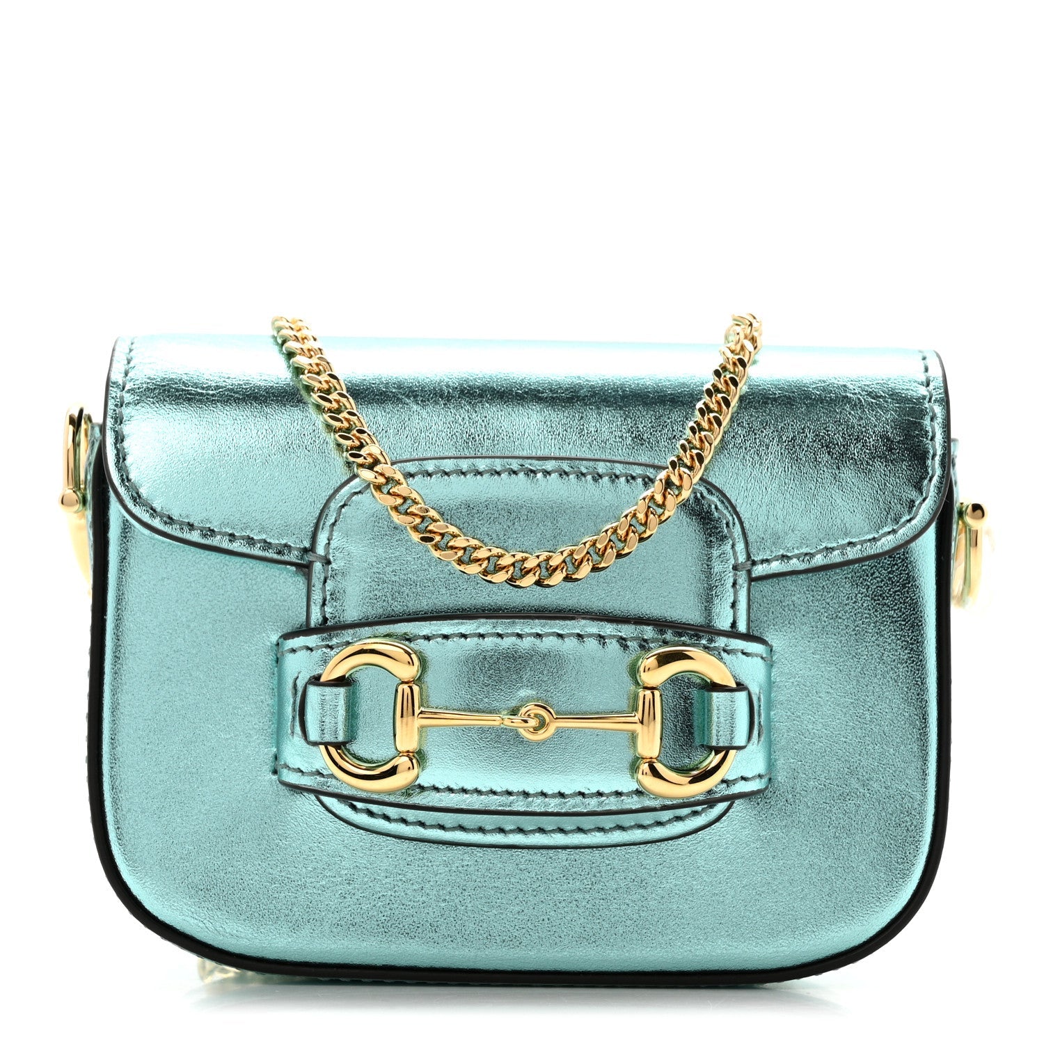 Gucci Metallic Calfskin Super Mini Horsebit 1955 Shoulder Bag Light Blue