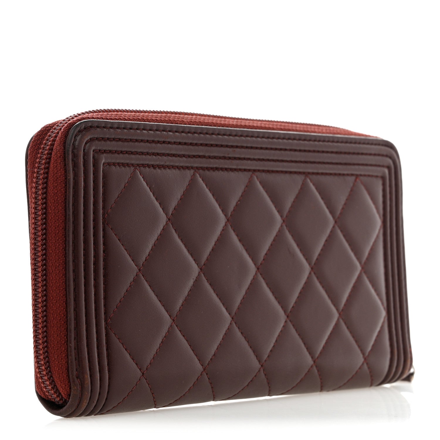 Lambskin Quilted Boy Zip Around Wallet Burgundy