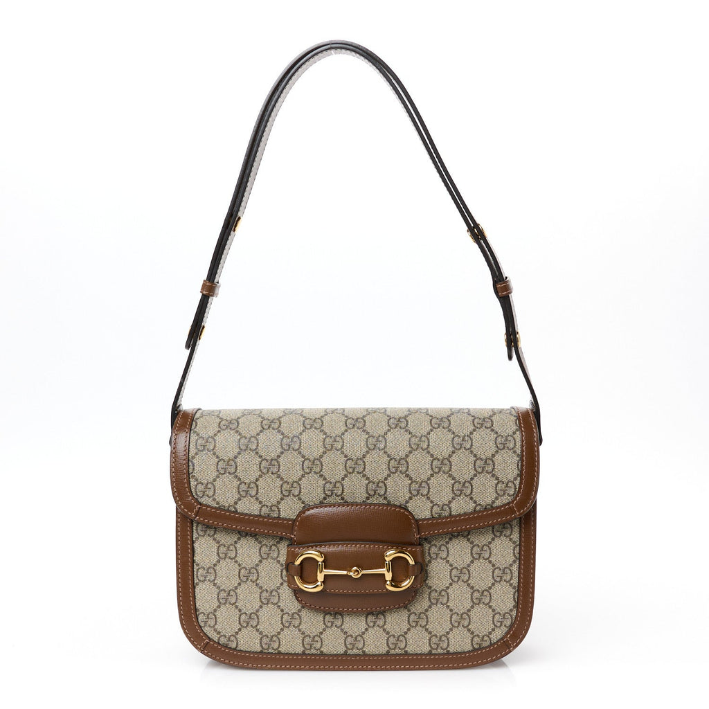 Gucci GG Supreme Monogram Azalea Calfskin Horsebit 1955 Shoulder Bag Beige Brown Sugar