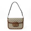 Gucci GG Supreme Monogram Azalea Calfskin Horsebit 1955 Shoulder Bag Beige Brown Sugar