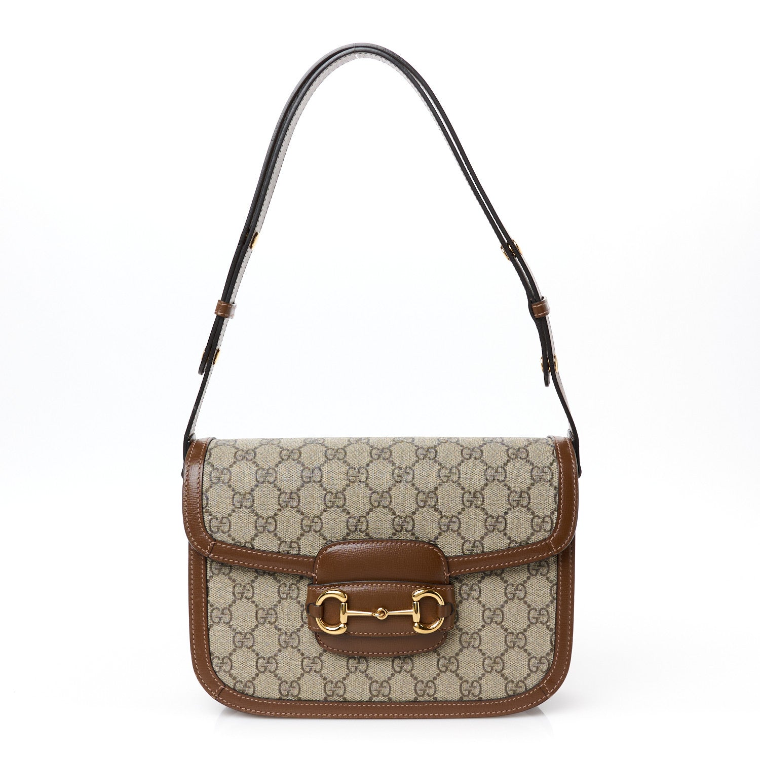 Gucci GG Supreme Monogram Azalea Calfskin Horsebit 1955 Shoulder Bag Beige Brown Sugar