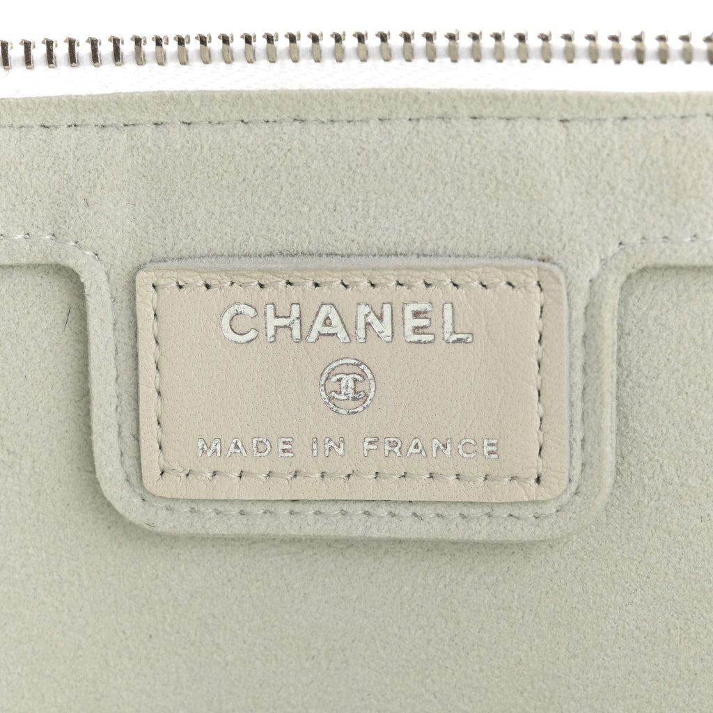 Lambskin Metallic Chevron Zip Pouch White Silver