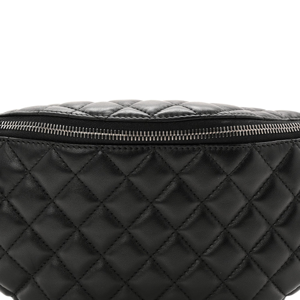 Chanel Lambskin Quilted Banane Waist Bag Fanny Pack Black