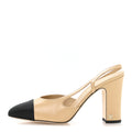 Goatskin Grosgrain Cap Toe CC Slingback Pumps 40 Beige Black