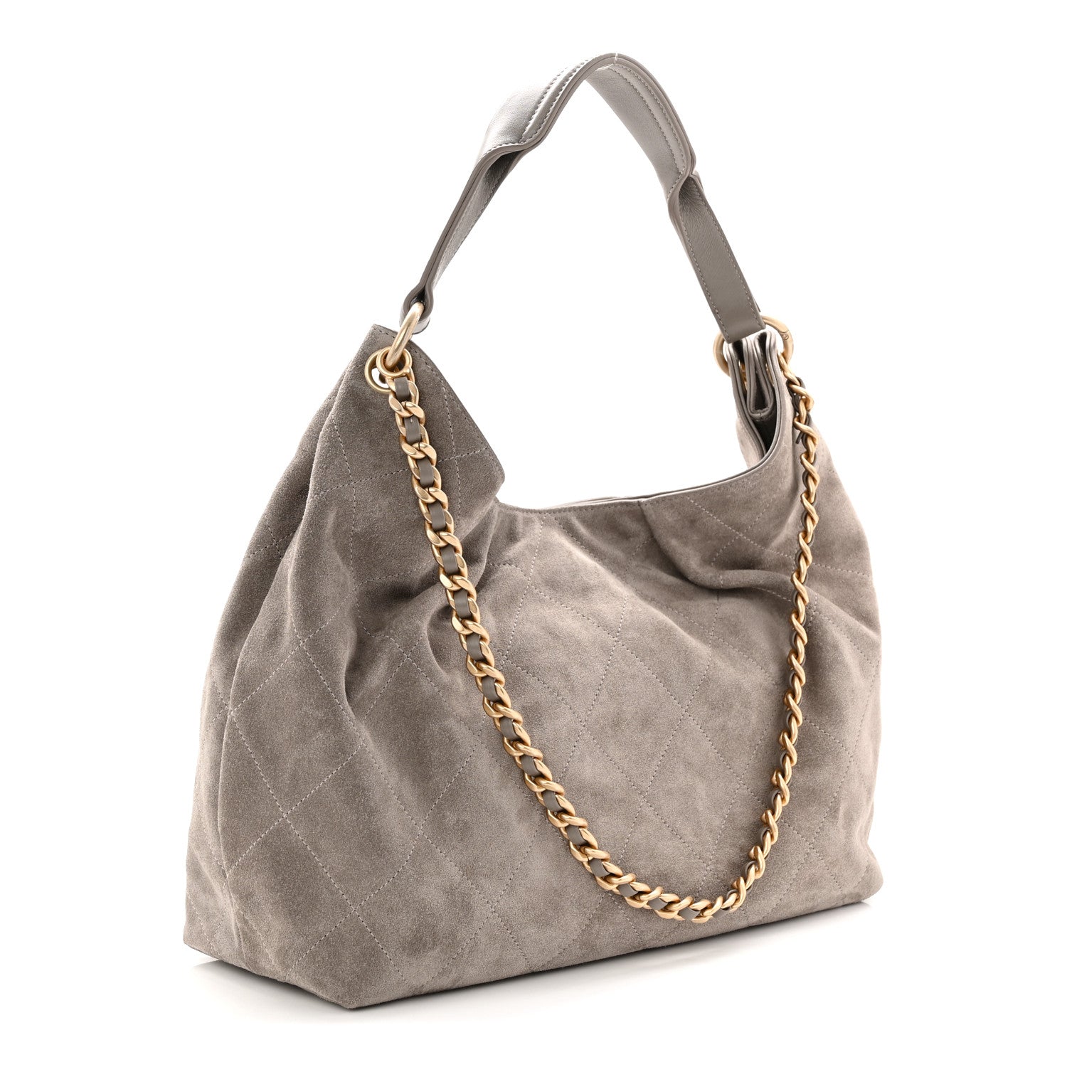 Chanel Suede Quilted Large Hobo Dark Grey