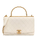 Chanel Lambskin Quilted La Parisienne Top Handle Flap White