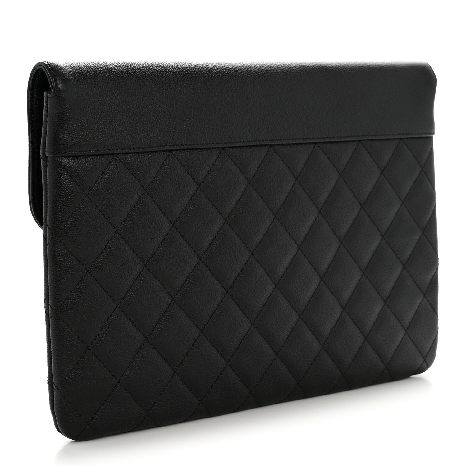 Grained Calfskin Quilted CC Box Pouch Black