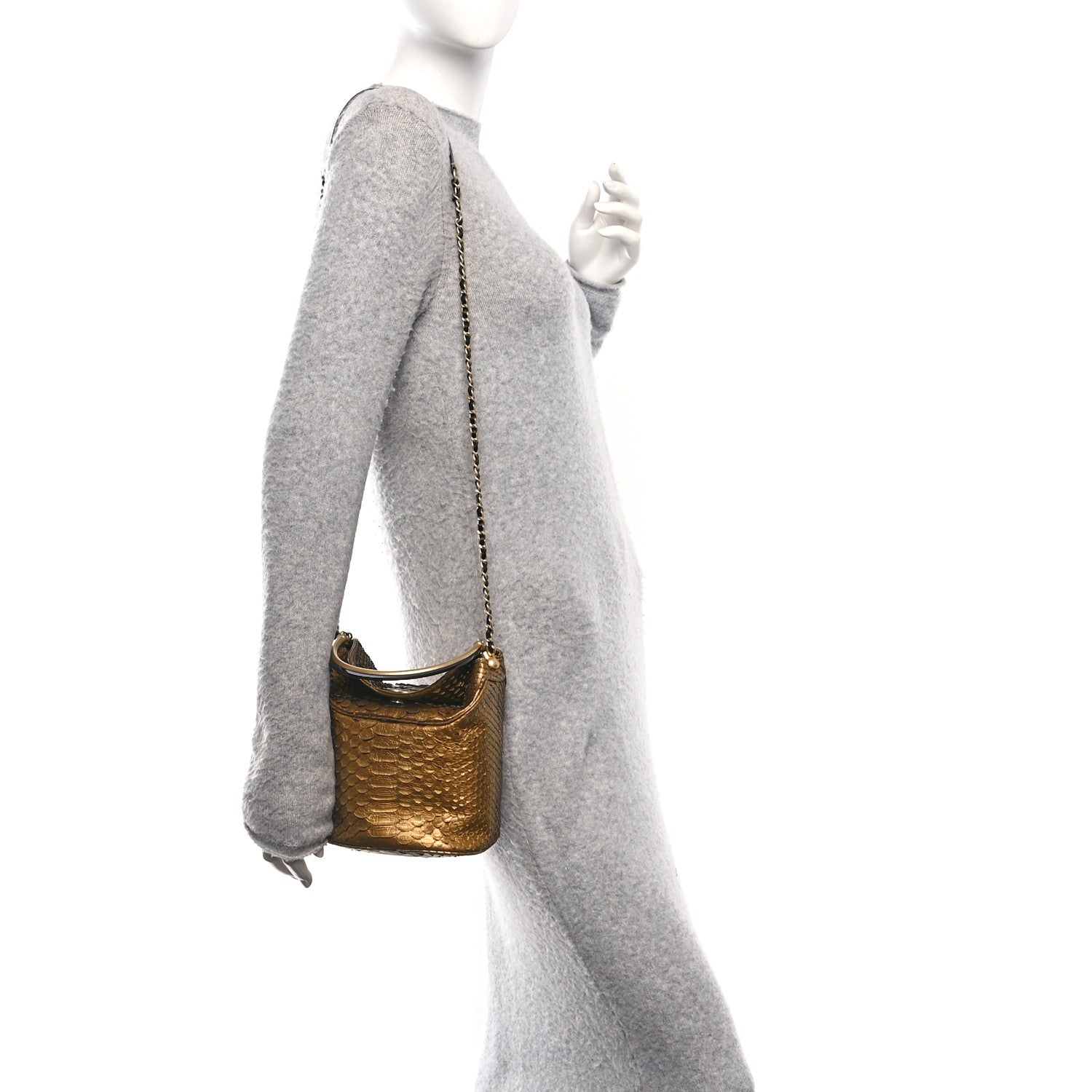 Chanel Metallic Snakeskin Paris Hamburg Drawstring Bucket Bag Gold