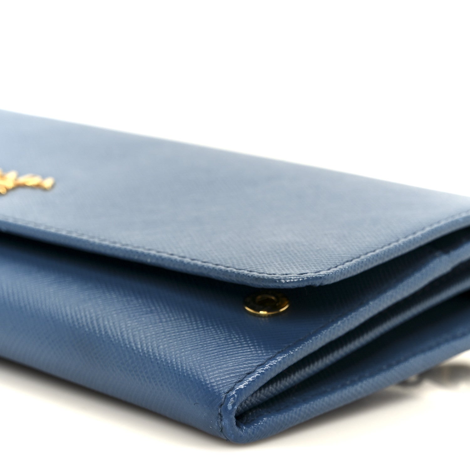 Prada Saffiano Metal Oro Chain Wallet Cobalto