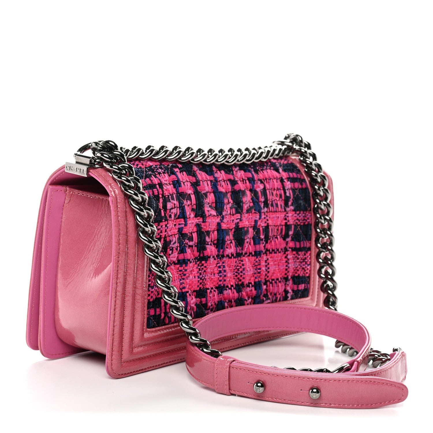 Chanel Patent Tweed Medium Boy Flap Fuchsia