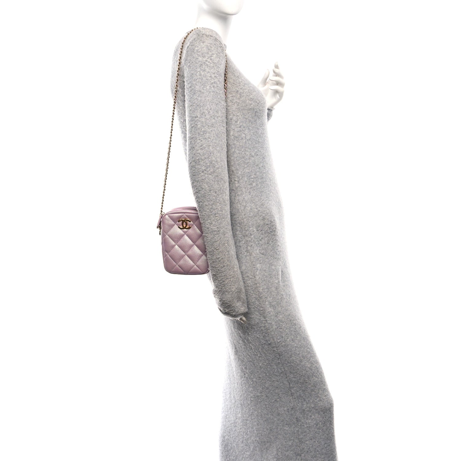 Chanel Iridescent Caviar Quilted Vertical My Perfect Camera Case Pink