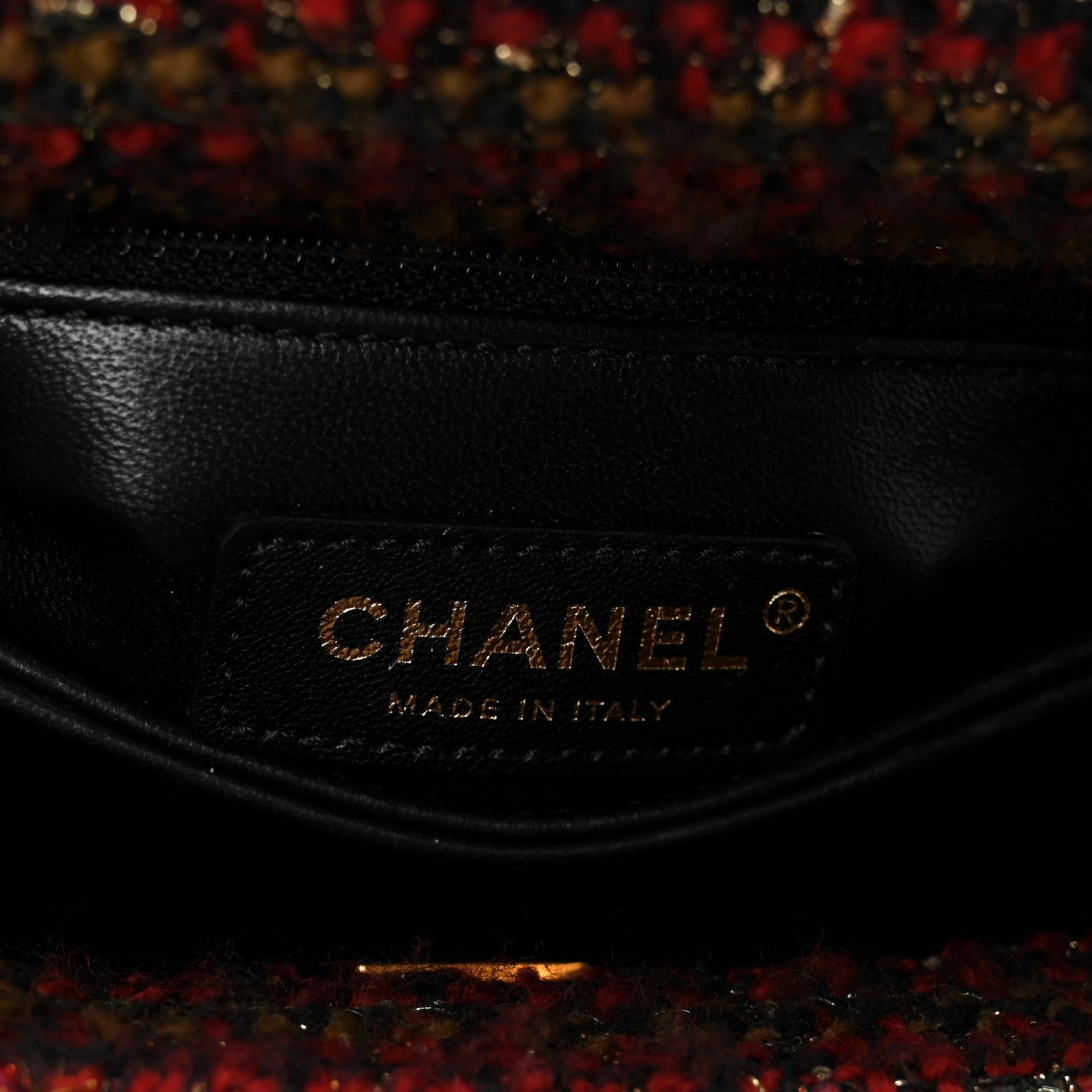 Chanel Tweed Fringe Mini Coco Handle Flap Red Black