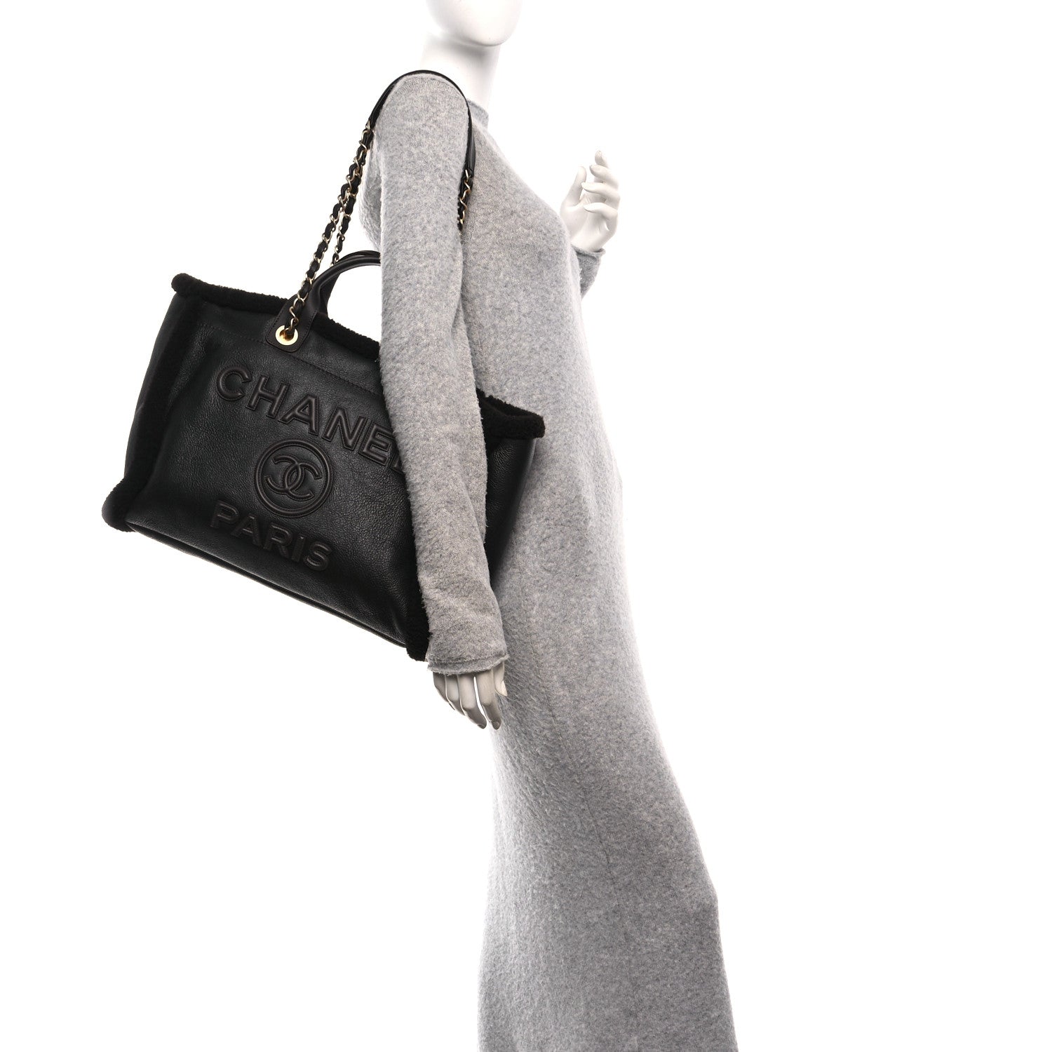 Chanel Lambskin Shearling Medium Deauville Tote Dark Brown