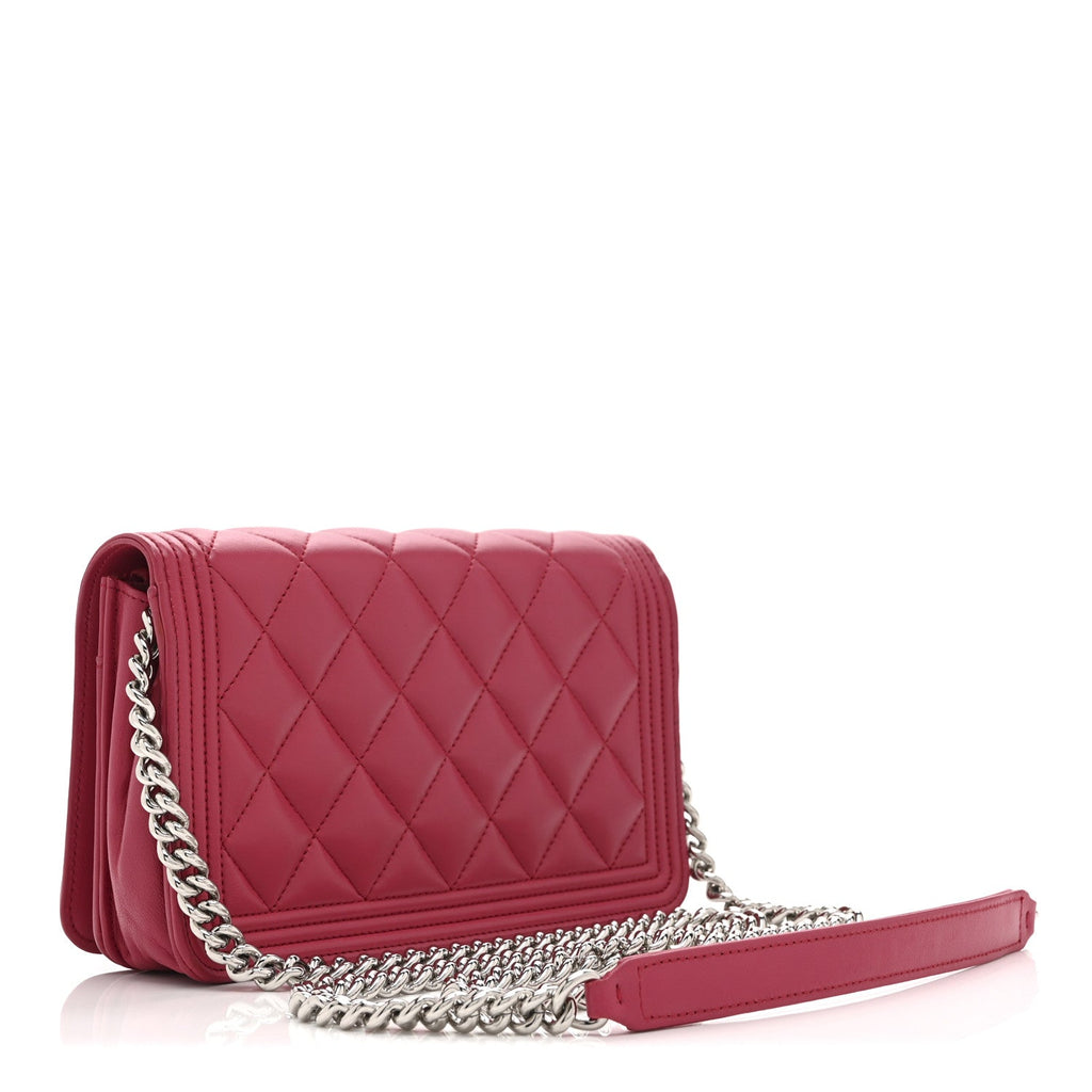 Chanel Lambskin Quilted Boy Wallet On Chain WOC Dark Fuchsia