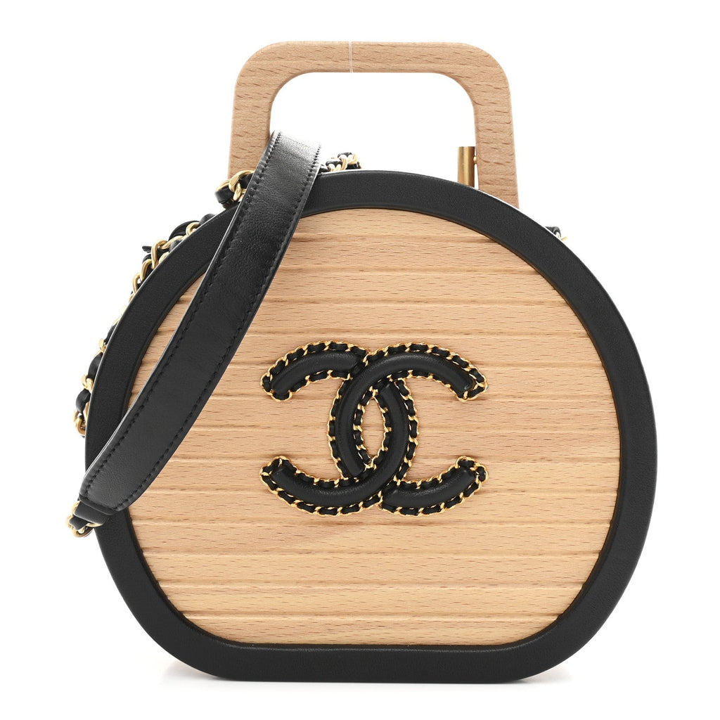 Chanel Beech Wood Lambskin Round CC Vanity Case Black
